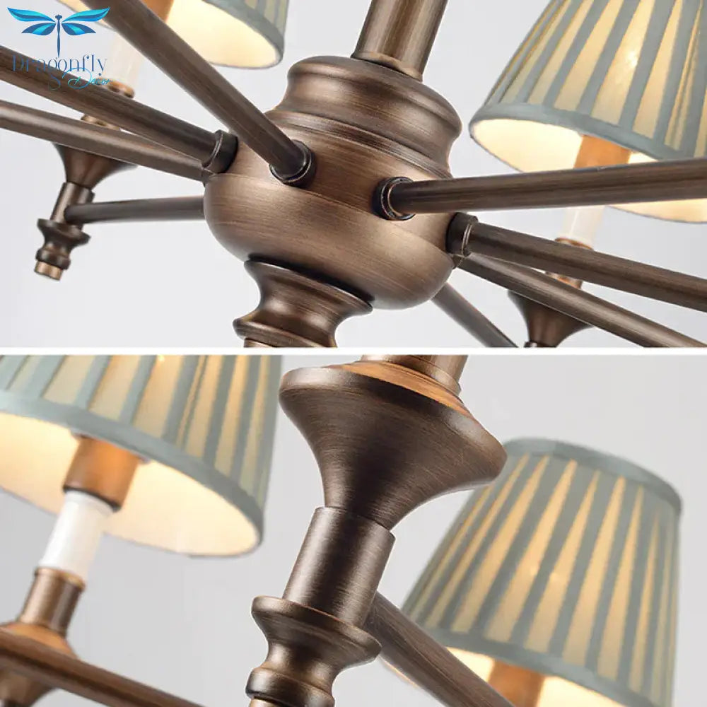 Blue Cone Pleated Shade Chandelier Light Fixture Nordic Fabric 6/8 Lights Living Room Hanging