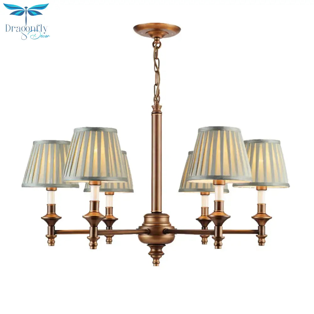 Blue Cone Pleated Shade Chandelier Light Fixture Nordic Fabric 6/8 Lights Living Room Hanging