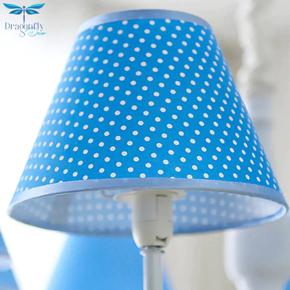 Blue Dot Shade Chandelier With Fish 5 Bulbs Modern Style Metal Hanging Light For Study Room