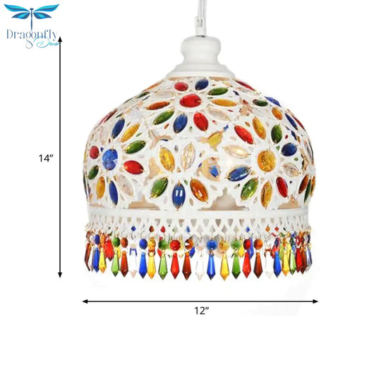 Bohemian Dome Chandelier Lighting Fixture 3 Heads Metal Ceiling Pendant Light In White For