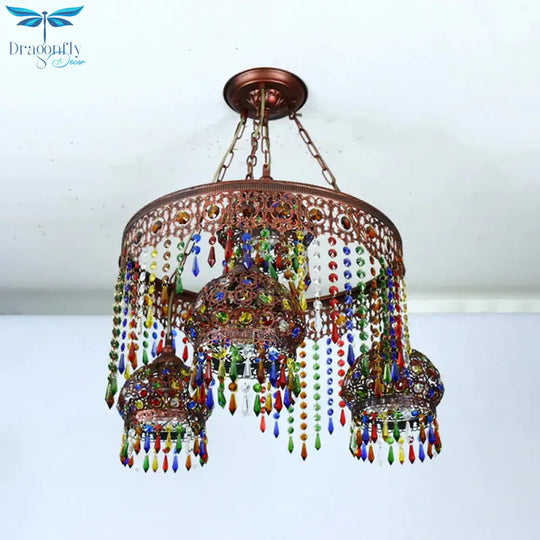 Bohemian Wagon Wheel Pendant Chandelier 4/7 Bulbs Metal Down Lighting In Brass For Restaurant