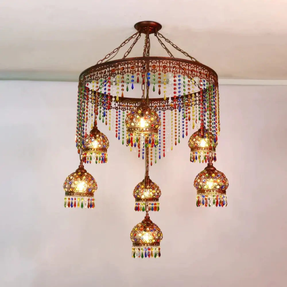 Bohemian Wagon Wheel Pendant Chandelier 4/7 Bulbs Metal Down Lighting In Brass For Restaurant 7 /