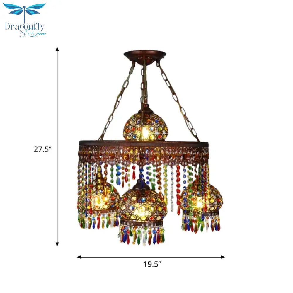 Bohemian Wagon Wheel Pendant Chandelier 4/7 Bulbs Metal Down Lighting In Brass For Restaurant