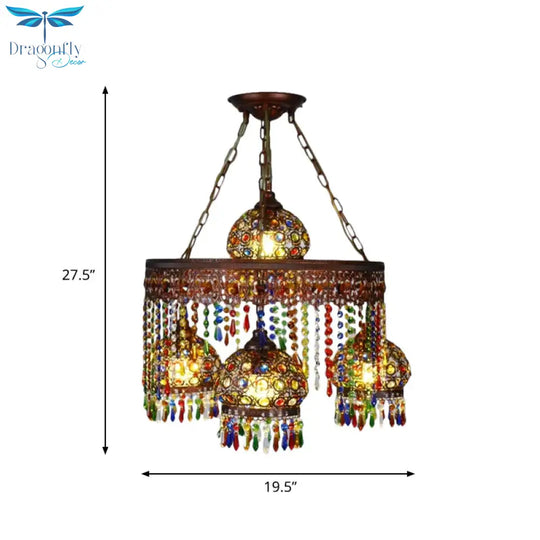 Bohemian Wagon Wheel Pendant Chandelier 4/7 Bulbs Metal Down Lighting In Brass For Restaurant