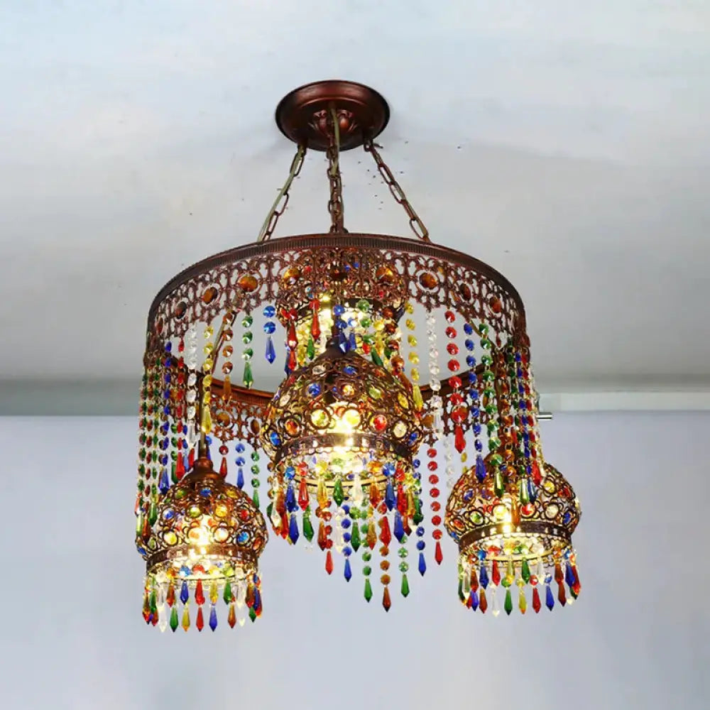 Bohemian Wagon Wheel Pendant Chandelier 4/7 Bulbs Metal Down Lighting In Brass For Restaurant 4 /