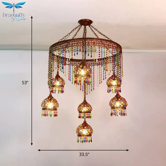 Bohemian Wagon Wheel Pendant Chandelier 4/7 Bulbs Metal Down Lighting In Brass For Restaurant