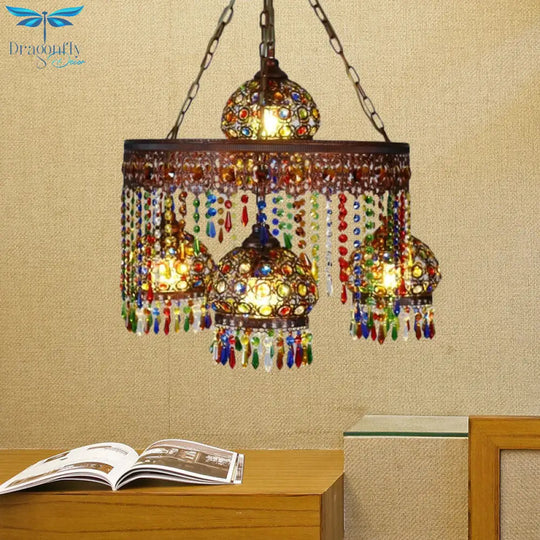 Bohemian Wagon Wheel Pendant Chandelier 4/7 Bulbs Metal Down Lighting In Brass For Restaurant