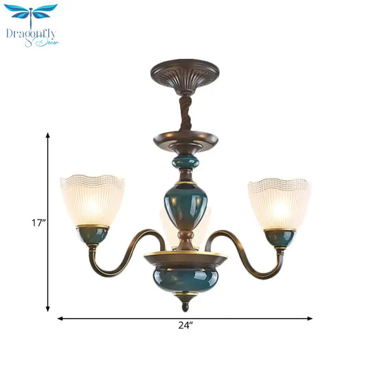 Bowl Frosted Prismatic Glass Hanging Lamp Country 3/6 Lights Bedroom Chandelier Light In Black With
