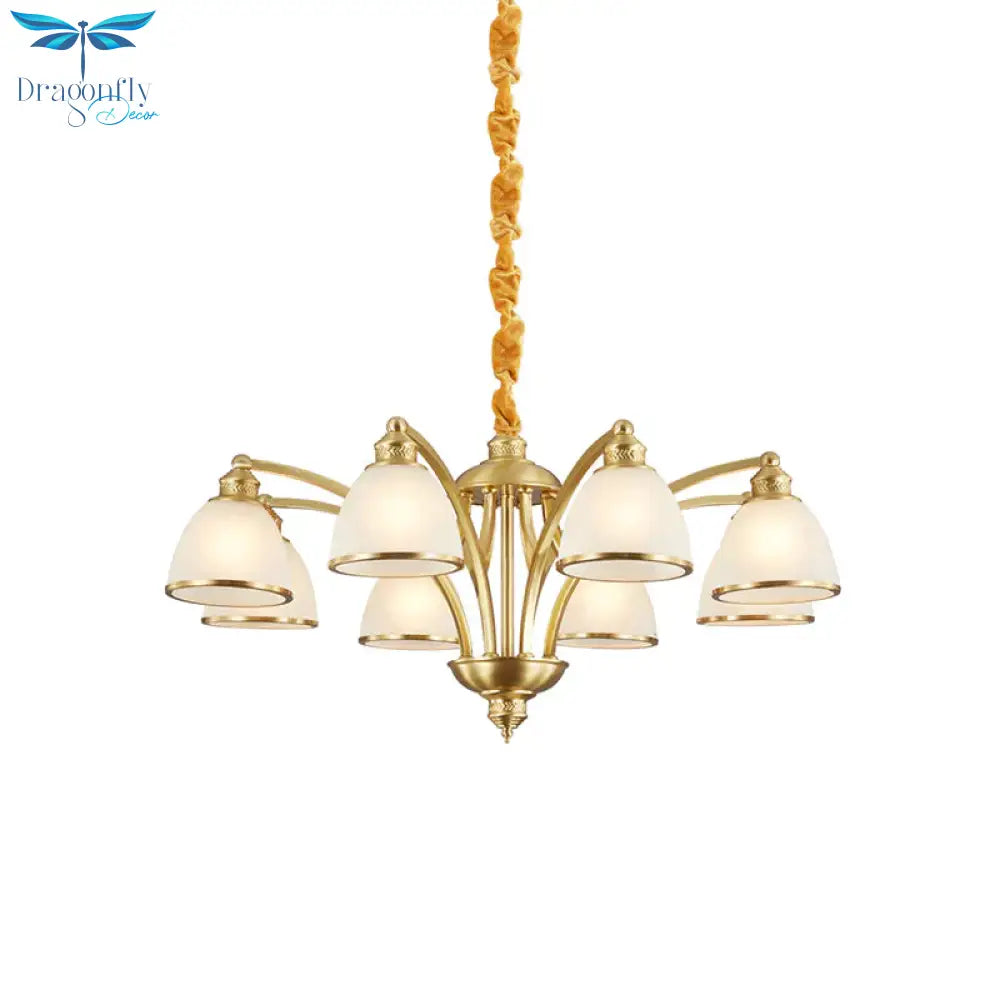 Bowl Ivory Glass Chandelier Lamp Colonial 3/5/8 Bulbs Living Room Down Lighting Pendant In Gold
