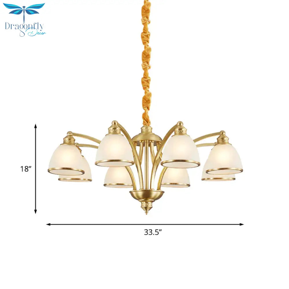 Bowl Ivory Glass Chandelier Lamp Colonial 3/5/8 Bulbs Living Room Down Lighting Pendant In Gold