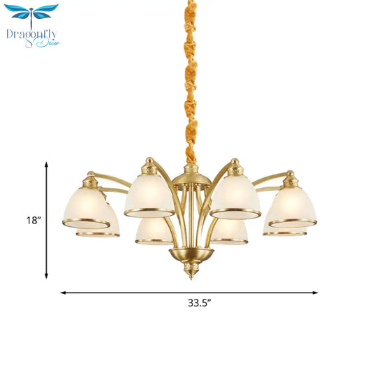 Bowl Ivory Glass Chandelier Lamp Colonial 3/5/8 Bulbs Living Room Down Lighting Pendant In Gold
