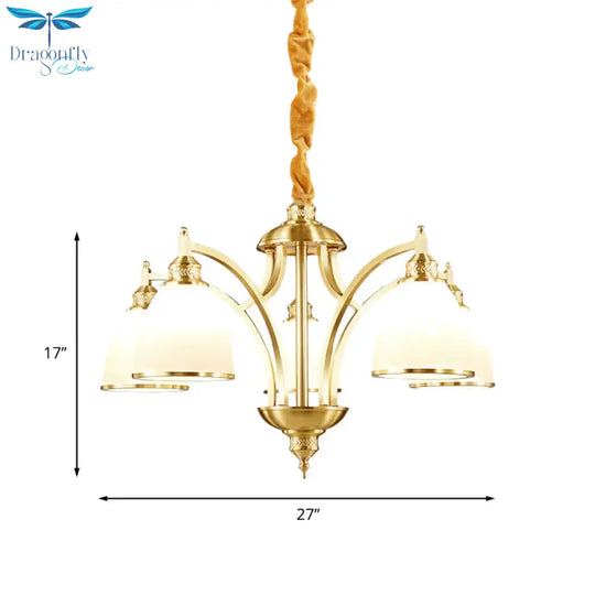 Bowl Ivory Glass Chandelier Lamp Colonial 3/5/8 Bulbs Living Room Down Lighting Pendant In Gold