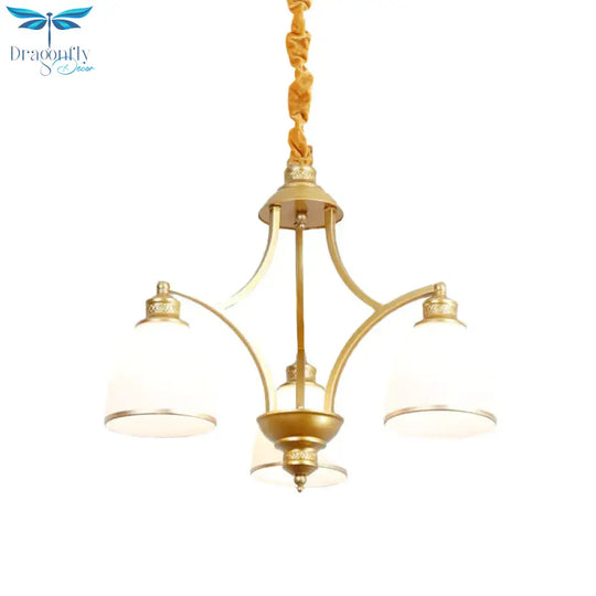 Bowl Ivory Glass Chandelier Lamp Colonial 3/5/8 Bulbs Living Room Down Lighting Pendant In Gold
