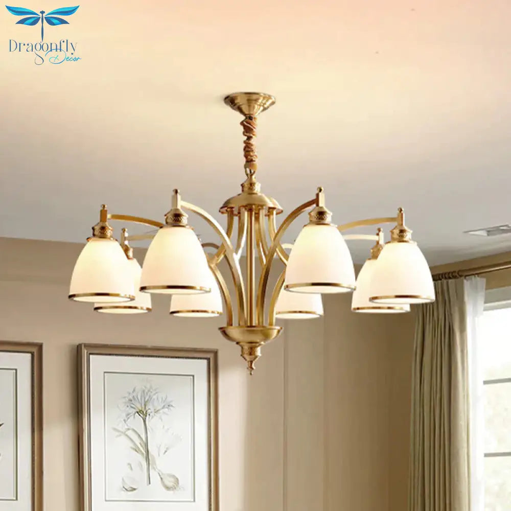 Bowl Ivory Glass Chandelier Lamp Colonial 3/5/8 Bulbs Living Room Down Lighting Pendant In Gold