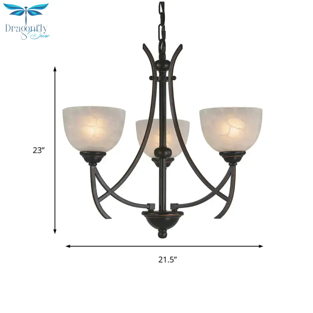 Bowl Living Room Pendant Chandelier Traditional White Cloud - Like Frosted Glass 3 Lights Bronze