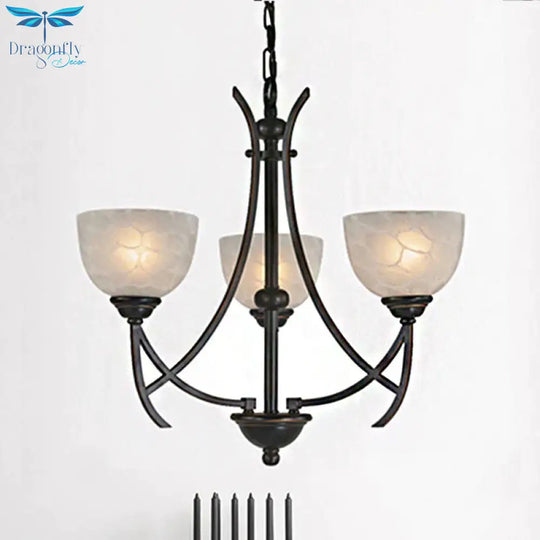 Bowl Living Room Pendant Chandelier Traditional White Cloud - Like Frosted Glass 3 Lights Bronze