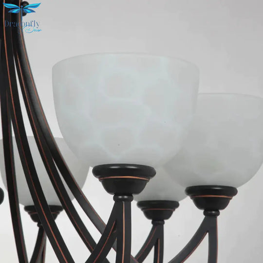 Bowl Living Room Pendant Chandelier Traditional White Cloud - Like Frosted Glass 3 Lights Bronze