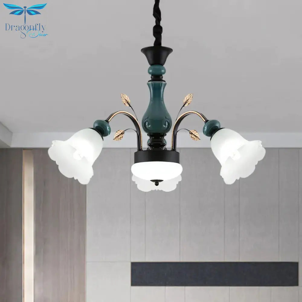 Bowl Metal Down Pendant Chandelier Countryside 3 - Light Dining Room Hanging Lamp With Bloom