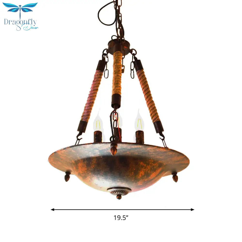 Bowl Shape Ceiling Fixture Industrial Style Metal 5 Lights Hanging Lamp In Rust For Indoor Lighting