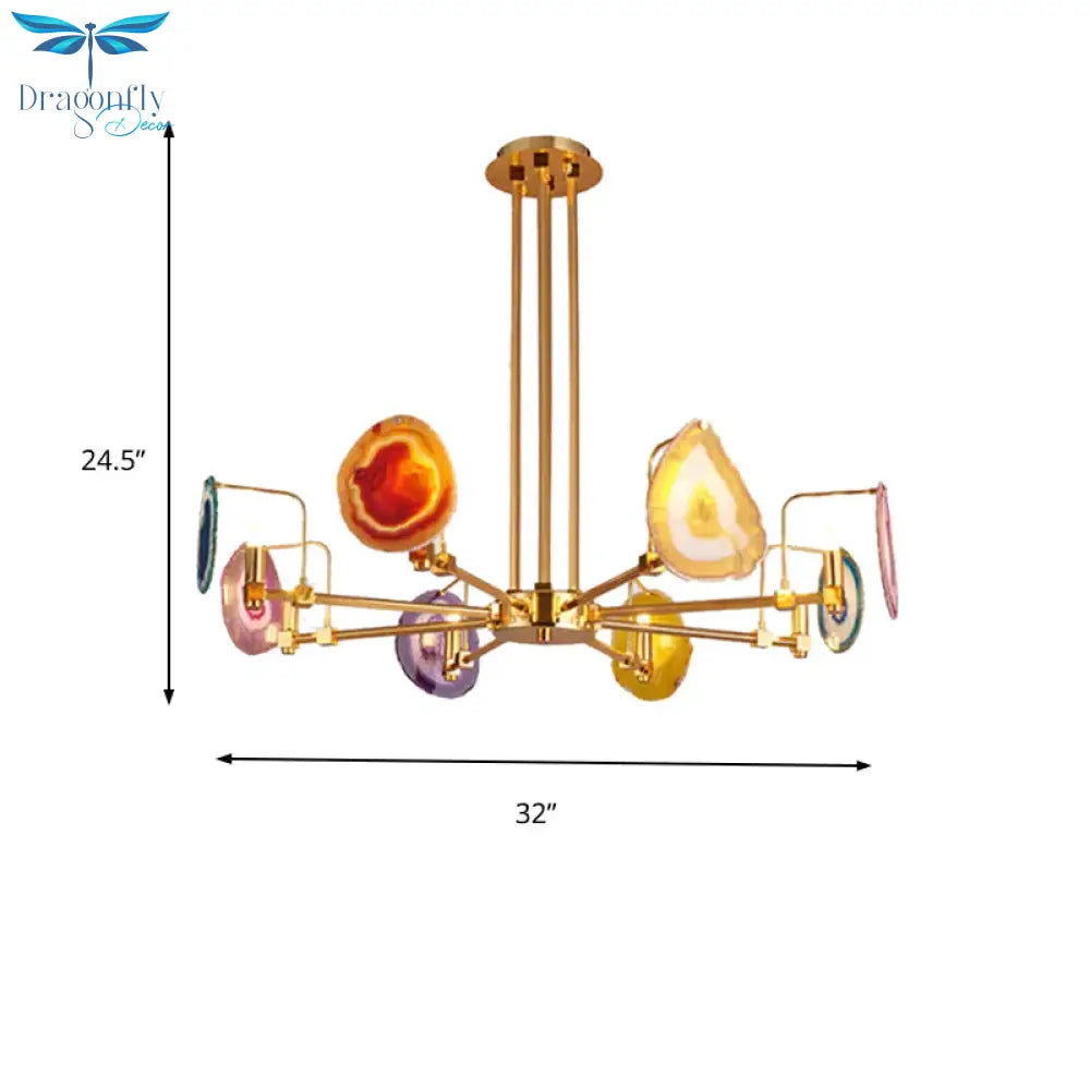 Branch Metal Ceiling Lighting Fixture Modern 6/8/10 - Head Gold Up Chandelier Pendant With Agates