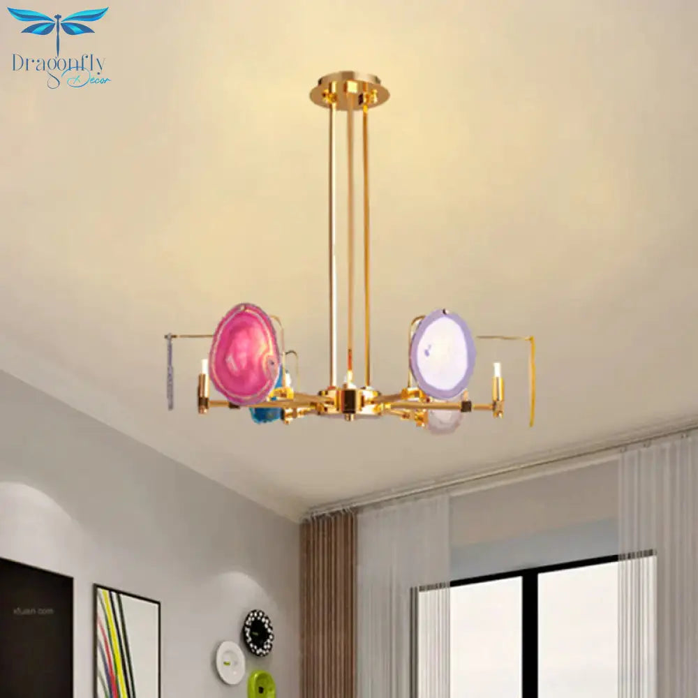 Branch Metal Ceiling Lighting Fixture Modern 6/8/10 - Head Gold Up Chandelier Pendant With Agates