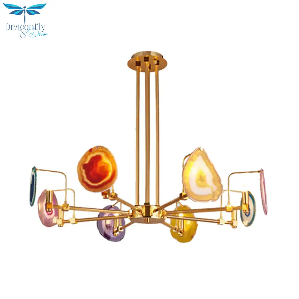 Branch Metal Ceiling Lighting Fixture Modern 6/8/10 - Head Gold Up Chandelier Pendant With Agates