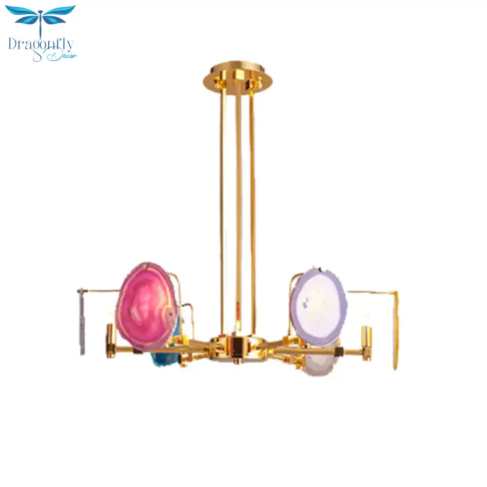 Branch Metal Ceiling Lighting Fixture Modern 6/8/10 - Head Gold Up Chandelier Pendant With Agates