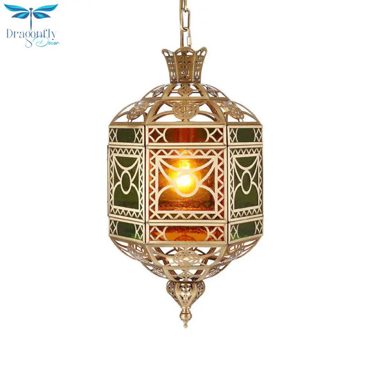 Brass 2 Heads Chandelier Arab Style Metallic Lantern Pendant Lighting Fixture For Restaurant