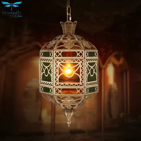 Brass 2 Heads Chandelier Arab Style Metallic Lantern Pendant Lighting Fixture For Restaurant