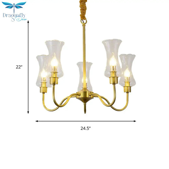 Brass 3/5 Lights Chandelier Light Fixture Traditional Clear Glass Flower Pendant Lamp