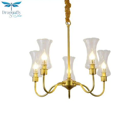 Brass 3/5 Lights Chandelier Light Fixture Traditional Clear Glass Flower Pendant Lamp