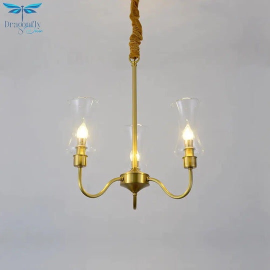 Brass 3/5 Lights Chandelier Light Fixture Traditional Clear Glass Flower Pendant Lamp