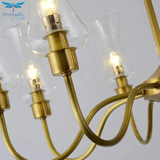 Brass 3/5 Lights Chandelier Light Fixture Traditional Clear Glass Flower Pendant Lamp