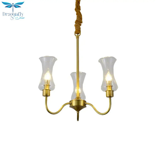 Brass 3/5 Lights Chandelier Light Fixture Traditional Clear Glass Flower Pendant Lamp
