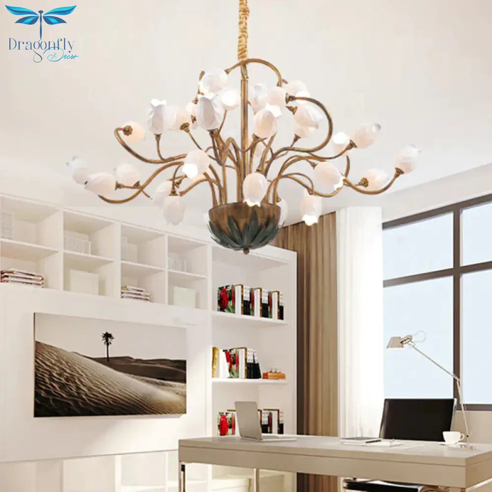 Brass 36 Bulbs Chandelier Light Romantic Pastoral Metal Floral Led Pendant Lighting Fixture For