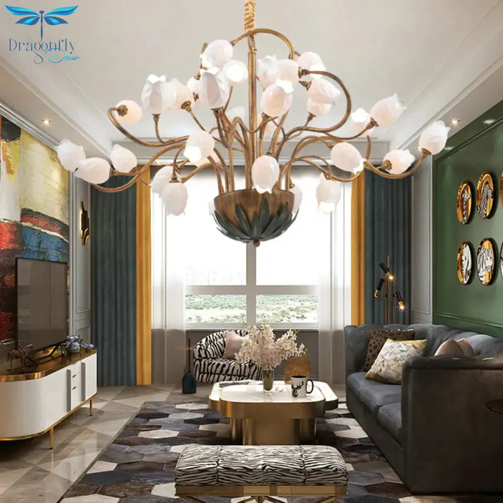 Brass 36 Bulbs Chandelier Light Romantic Pastoral Metal Floral Led Pendant Lighting Fixture For