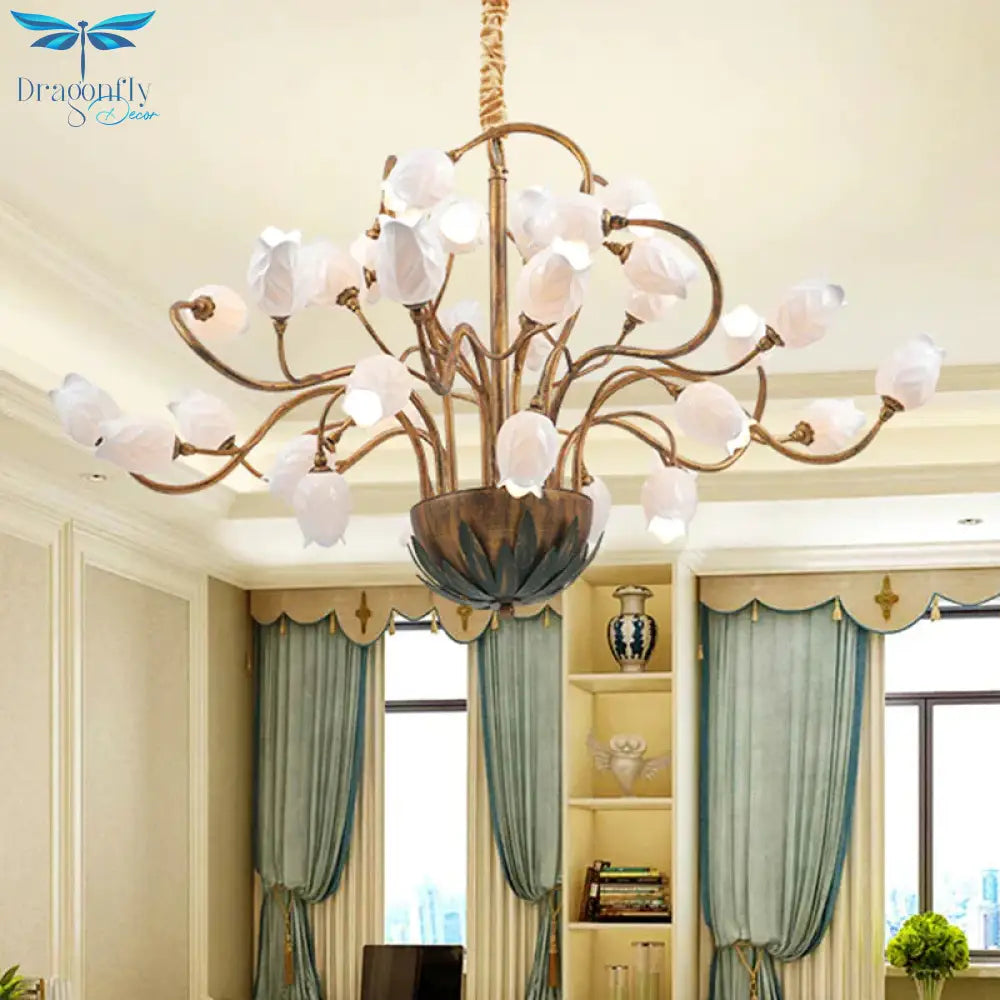 Brass 36 Bulbs Chandelier Light Romantic Pastoral Metal Floral Led Pendant Lighting Fixture For
