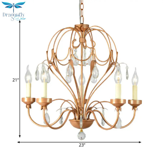 Brass 5/6 Lights Chandelier Light Fixture Traditional Metal And Crystal Candle Pendant Lamp For