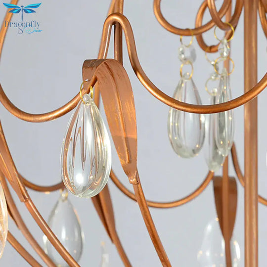 Brass 5/6 Lights Chandelier Light Fixture Traditional Metal And Crystal Candle Pendant Lamp For