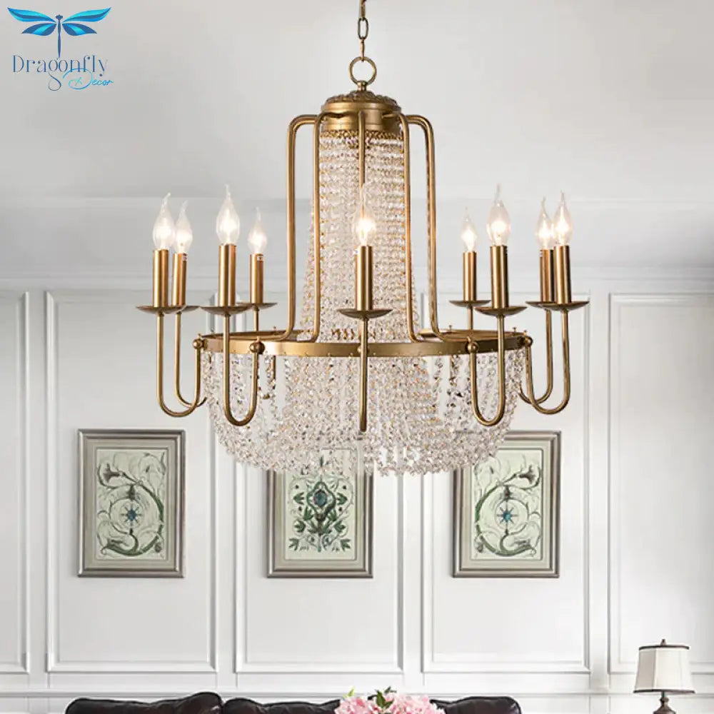 Brass 6/8/10 Lights Chandelier Simple Crystal Candle - Style Suspension Pendant Light For Living