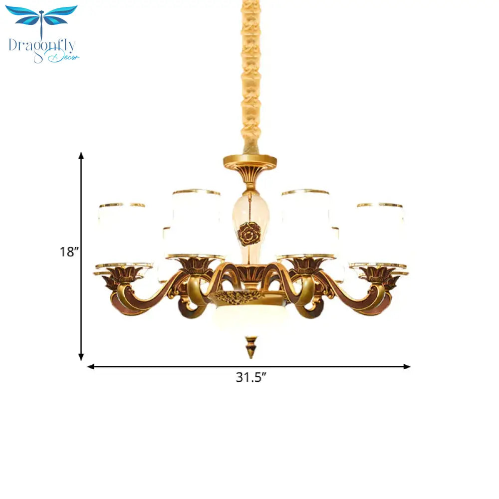 Brass 6/8 - Head Pendant Lamp Retro Style Milky Glass Jar - Like Hanging Ceiling Light For Living
