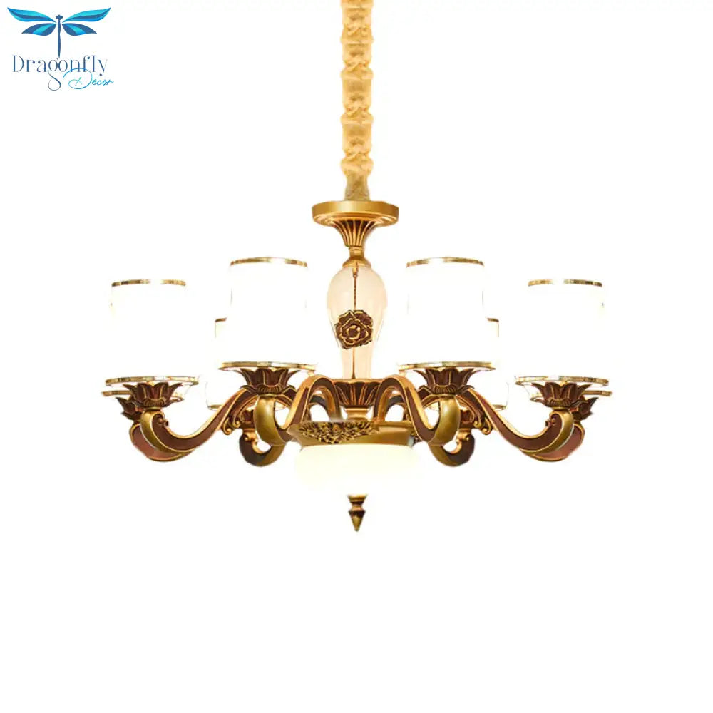 Brass 6/8 - Head Pendant Lamp Retro Style Milky Glass Jar - Like Hanging Ceiling Light For Living