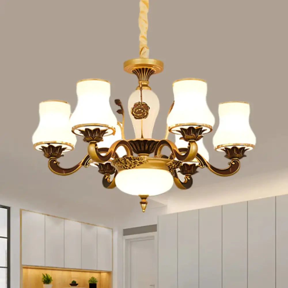 Brass 6/8 - Head Pendant Lamp Retro Style Milky Glass Jar - Like Hanging Ceiling Light For Living
