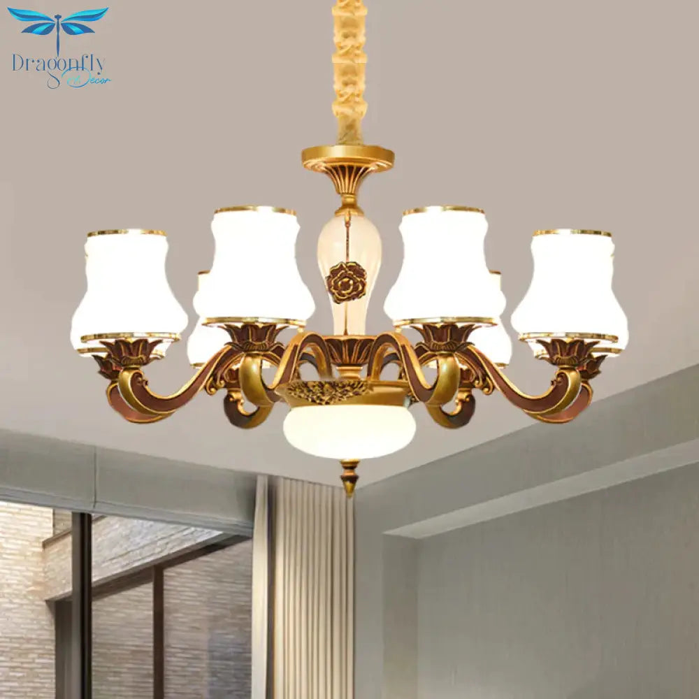 Brass 6/8 - Head Pendant Lamp Retro Style Milky Glass Jar - Like Hanging Ceiling Light For Living