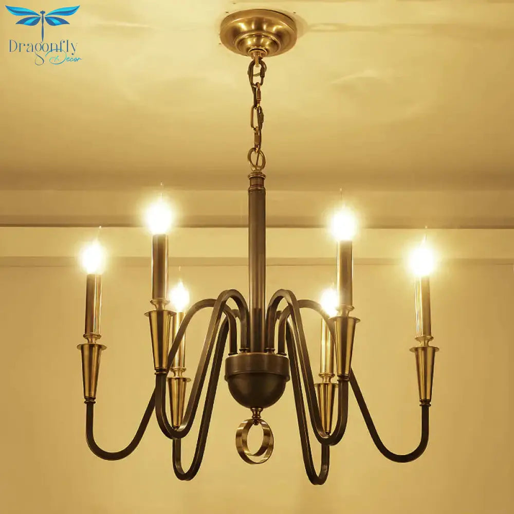 Brass Candle Ceiling Pendant Light Traditional Metal 6/8 Lights Living Room Chandelier Fixture