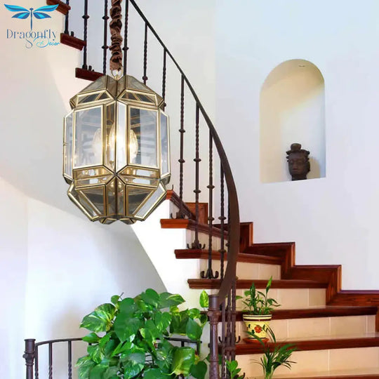 Brass Candle Chandelier Lamp Modernism Metal 3 Heads Hanging Light Fixture With Clear Glass Shade