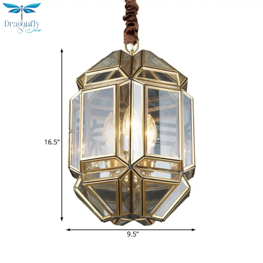 Brass Candle Chandelier Lamp Modernism Metal 3 Heads Hanging Light Fixture With Clear Glass Shade