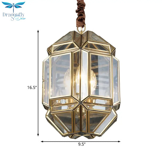 Brass Candle Chandelier Lamp Modernism Metal 3 Heads Hanging Light Fixture With Clear Glass Shade