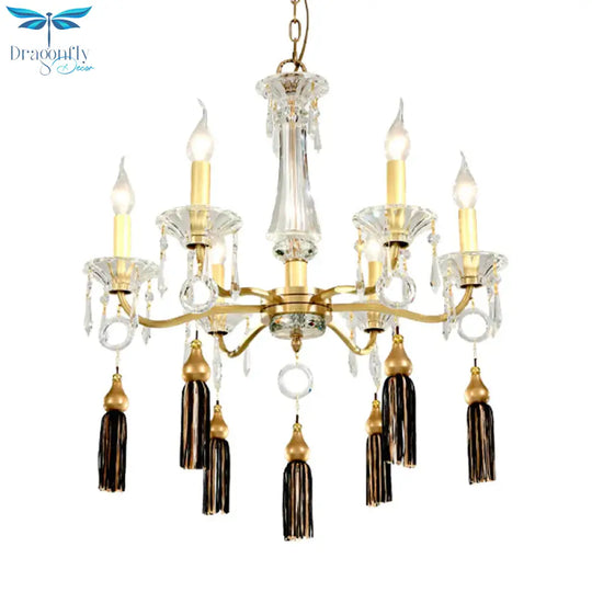 Brass Candlestick Chandelier Lamp Traditional Crystal 6 - Light Dining Table Pendant Light With
