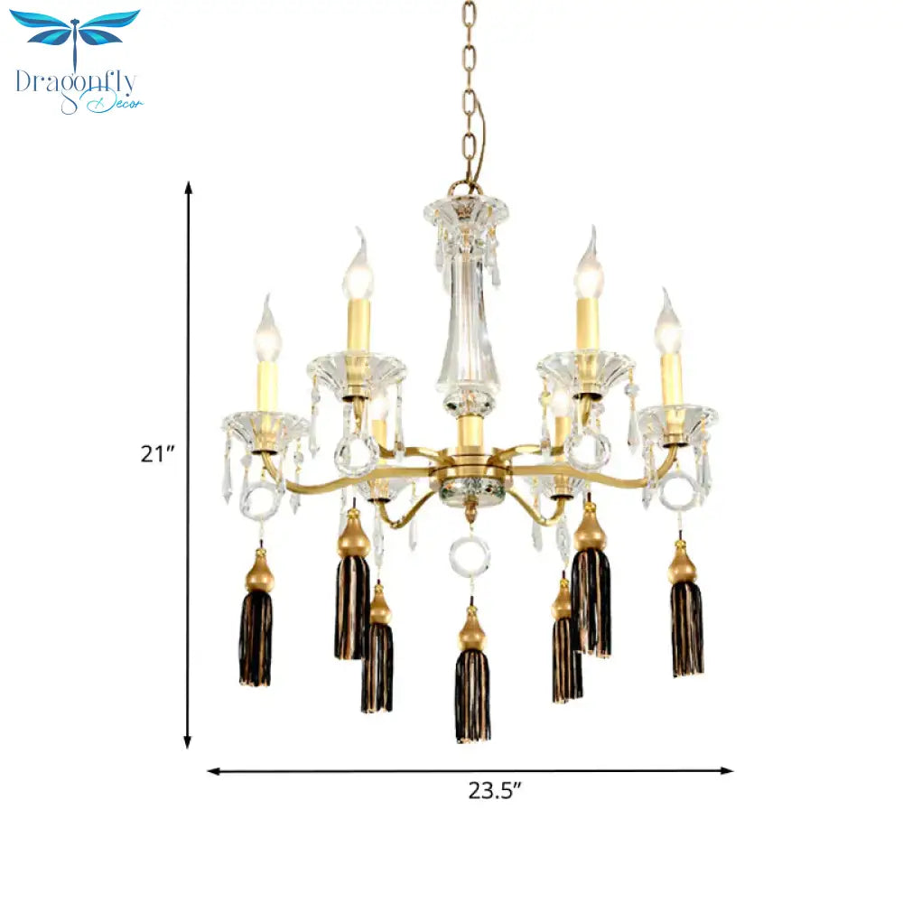 Brass Candlestick Chandelier Lamp Traditional Crystal 6 - Light Dining Table Pendant Light With